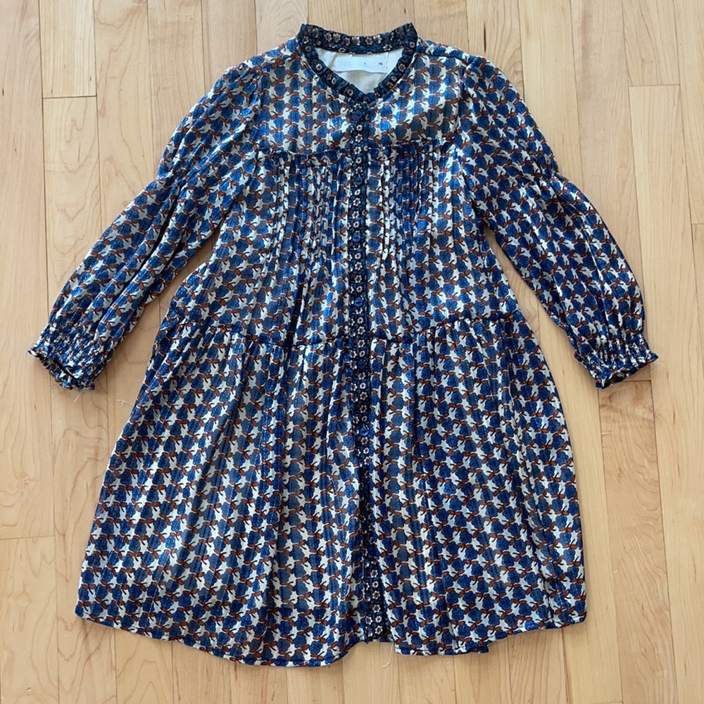Zara Floral Pleated Shimmer Dress Lined
